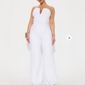 Fashion Nova Strapless White Wide-Leg Jumpsuit